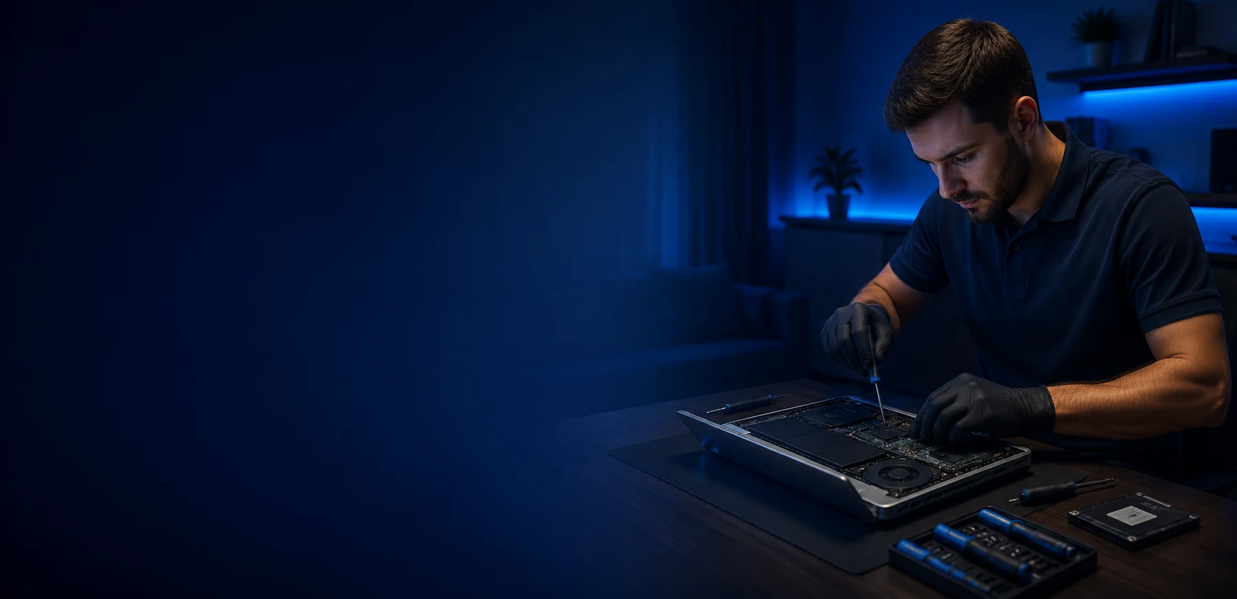 On-site computer technician helping with a desktop computer